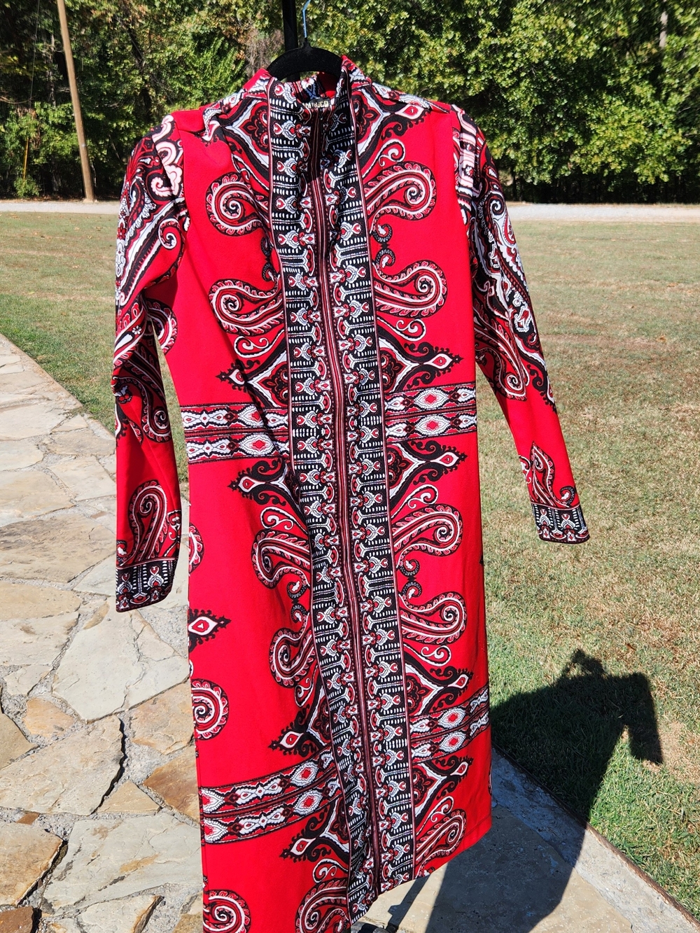 Marc Bouwer Unlimited Red & Black Paisley Mock Neck Sheath Dress - Size M